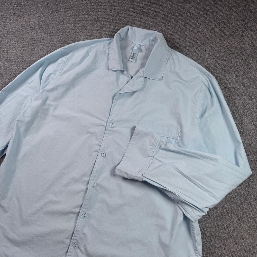 Skims Cotton Poplin Sleep Button Down Shirt Medium Light Blue Long Sleeve Pajama